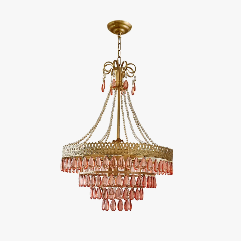lustre à led en cristal forme larme rose 2024 luminaire élégant moderne