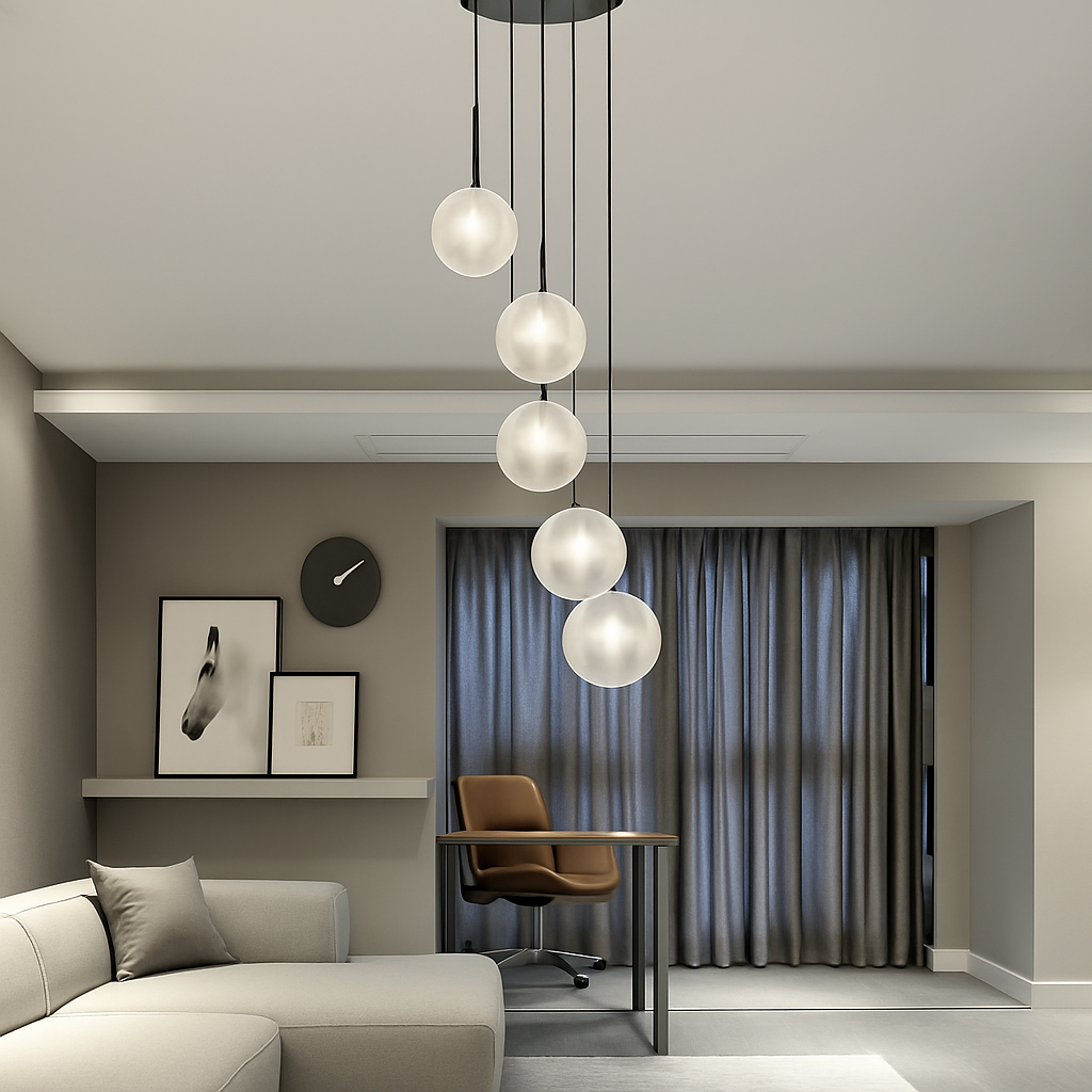 lustre led luxe noir boule verre déco intérieur hall restaurant salle manger - vue 4 sur 11