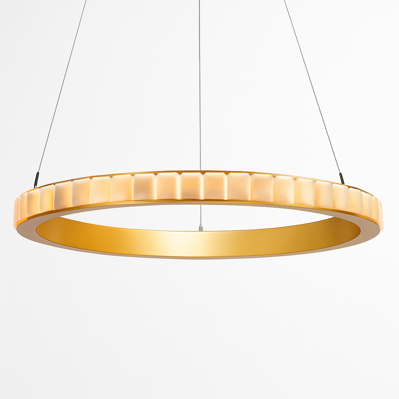 Lustre LED marbre acier inoxydable or noir rond