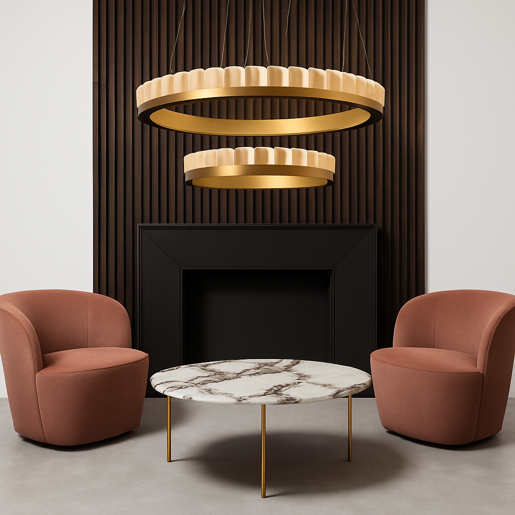Lustre LED marbre acier inoxydable or noir rond - vue 5 sur 17