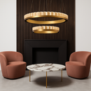 Lustre LED marbre acier inoxydable or noir rond