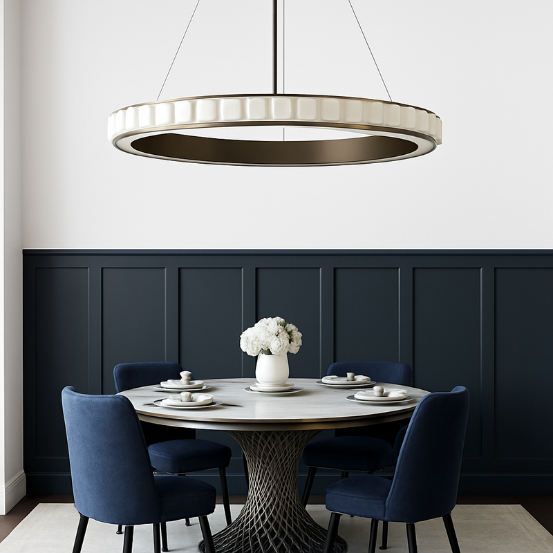 Lustre LED marbre acier inoxydable or noir rond