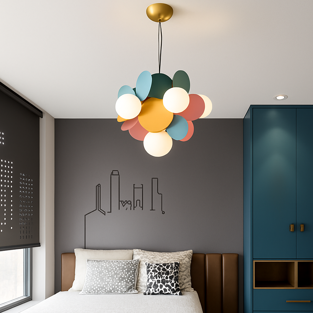 Lustre moderne avec lampes rondes colorées Kebya - vue 3 sur 10