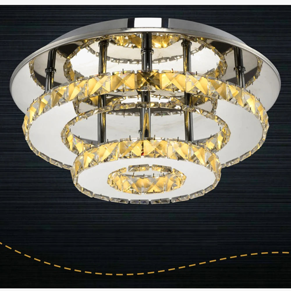 lustre moderne en acier inoxydable avec cristaux et led