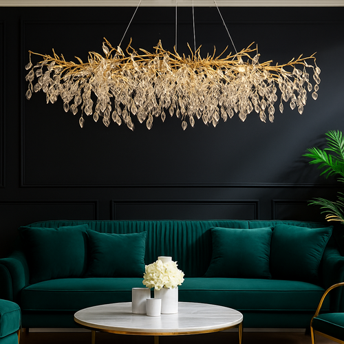 lustre moderne en cristal clair avec éclairage en métal réglable