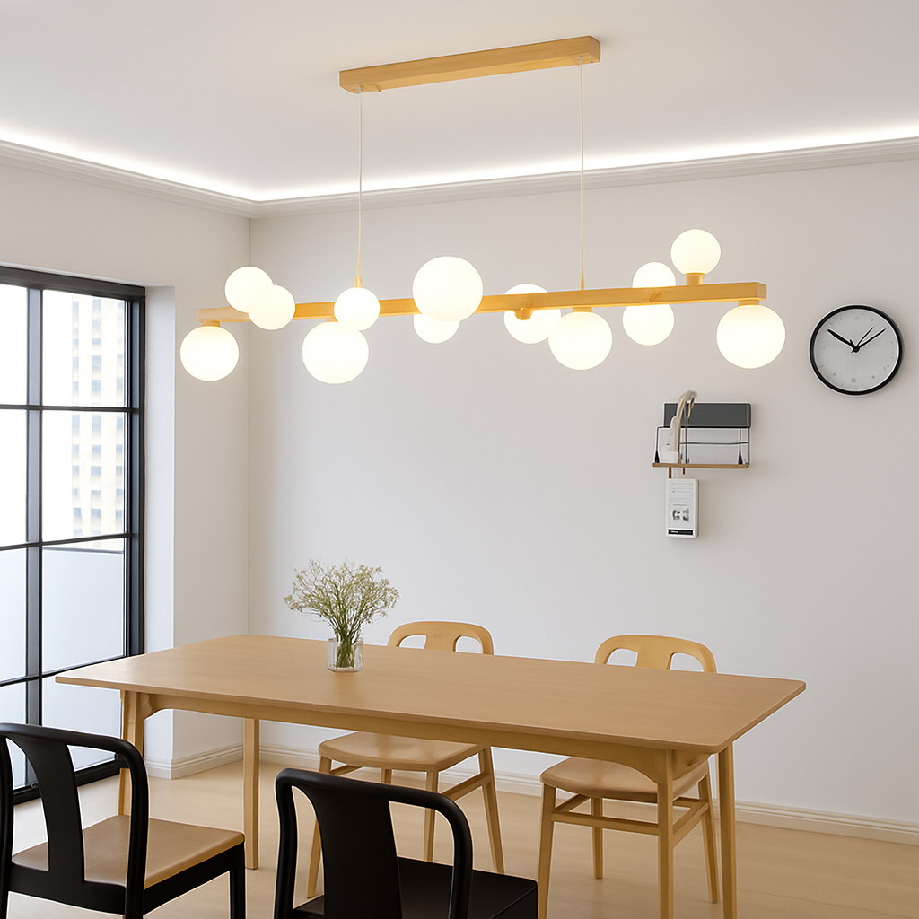 lustre moderne à led imitation fer et bois décoratif - vue 4 sur 11