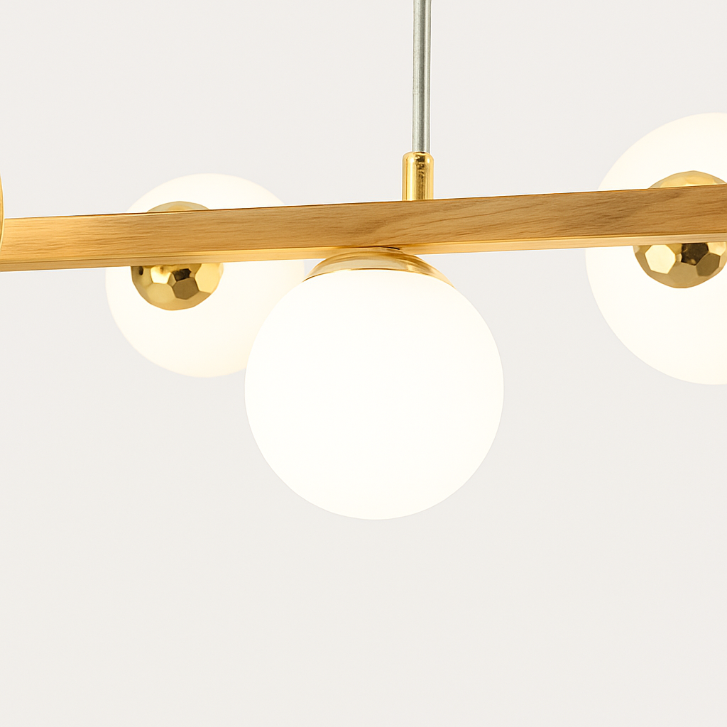 lustre moderne à led imitation fer et bois décoratif - vue 6 sur 11