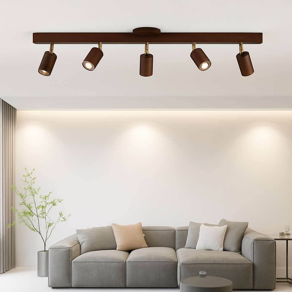 lustre nordique en bois de noyer avec projecteurs pour photos - vue 4 sur 16