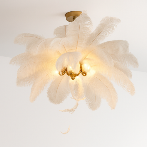 lustre nordique en plumes d'autruche naturelles suspendu