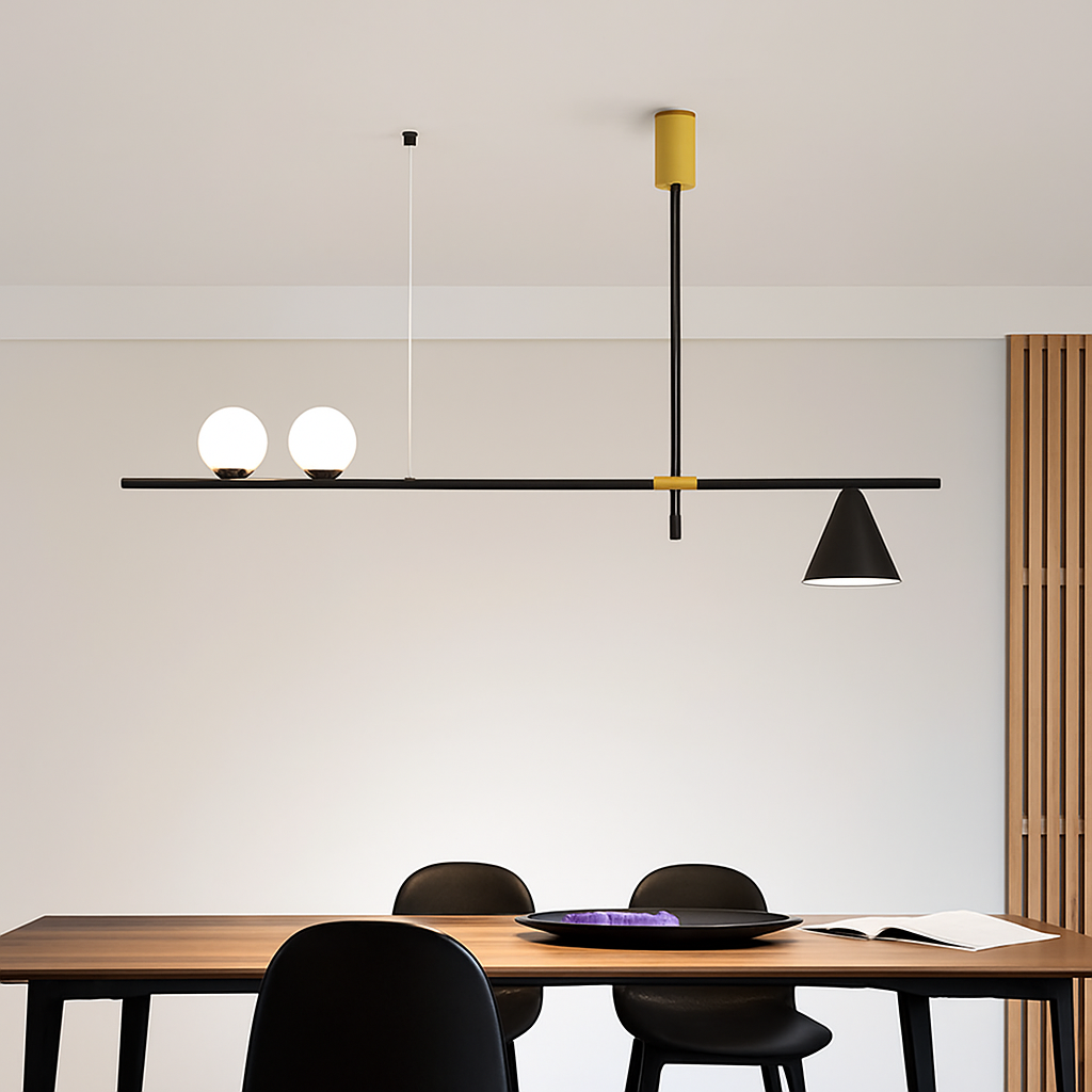 lustre nordique minimaliste à led avec boules de verre