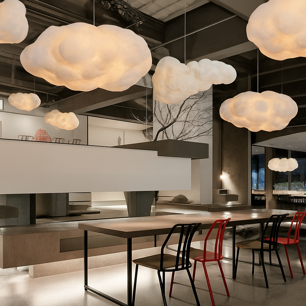 lustre nuages blancs en soie coton led pour enfants - vue 6 sur 12