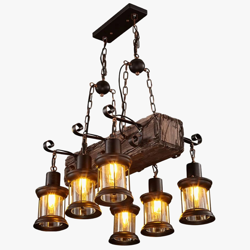 Lustre rétro en bois massif pour salle à manger Bar LOFT bois diverses formes Suspension décor intérieur Luminaire