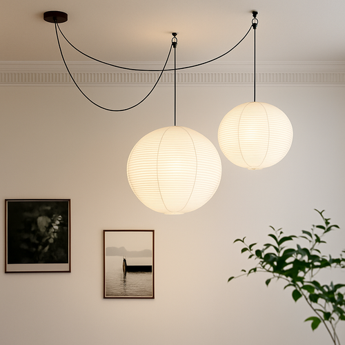 lustre rond en papier de riz pour décoration intérieure
