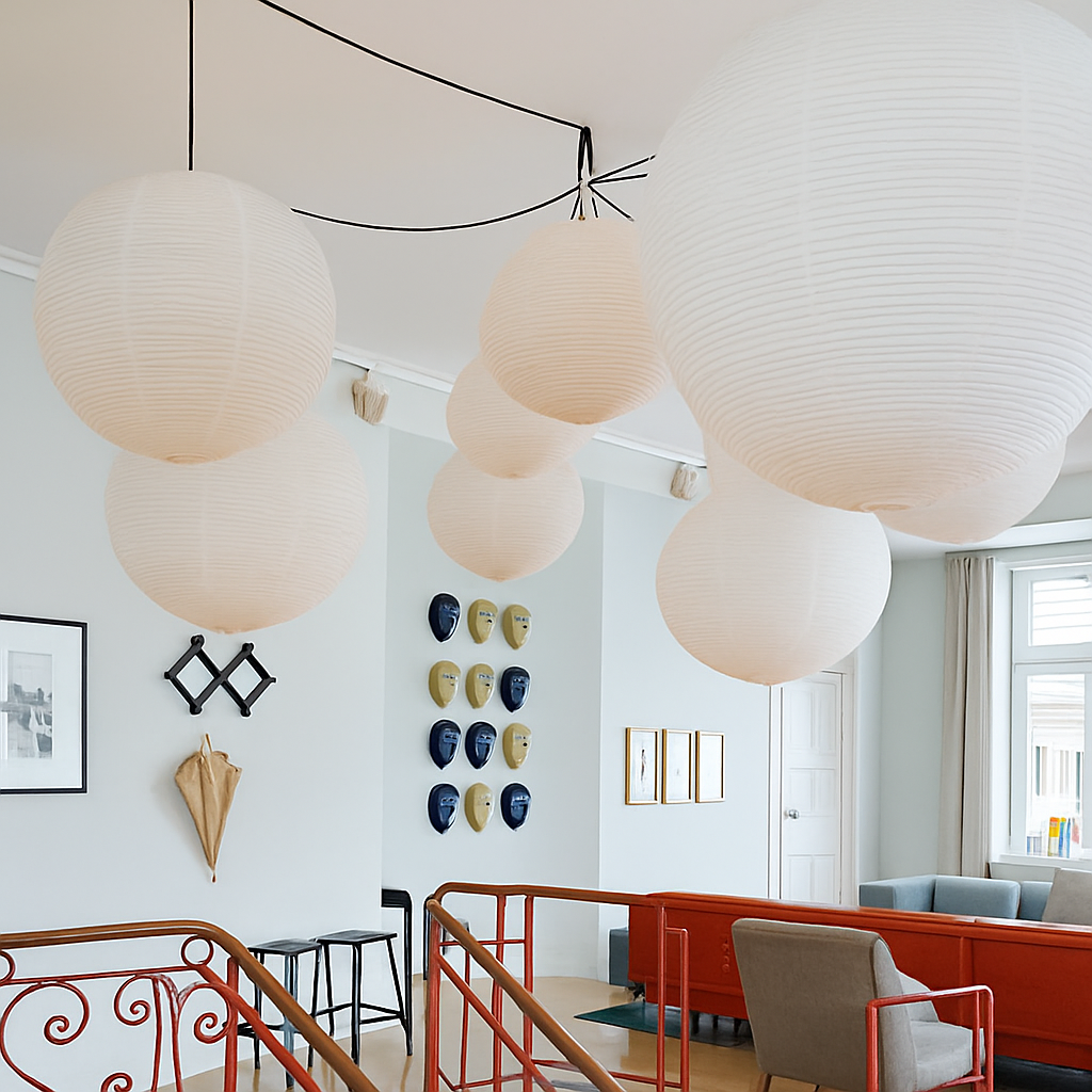 lustre rond en papier de riz pour décoration intérieure - vue 7 sur 14