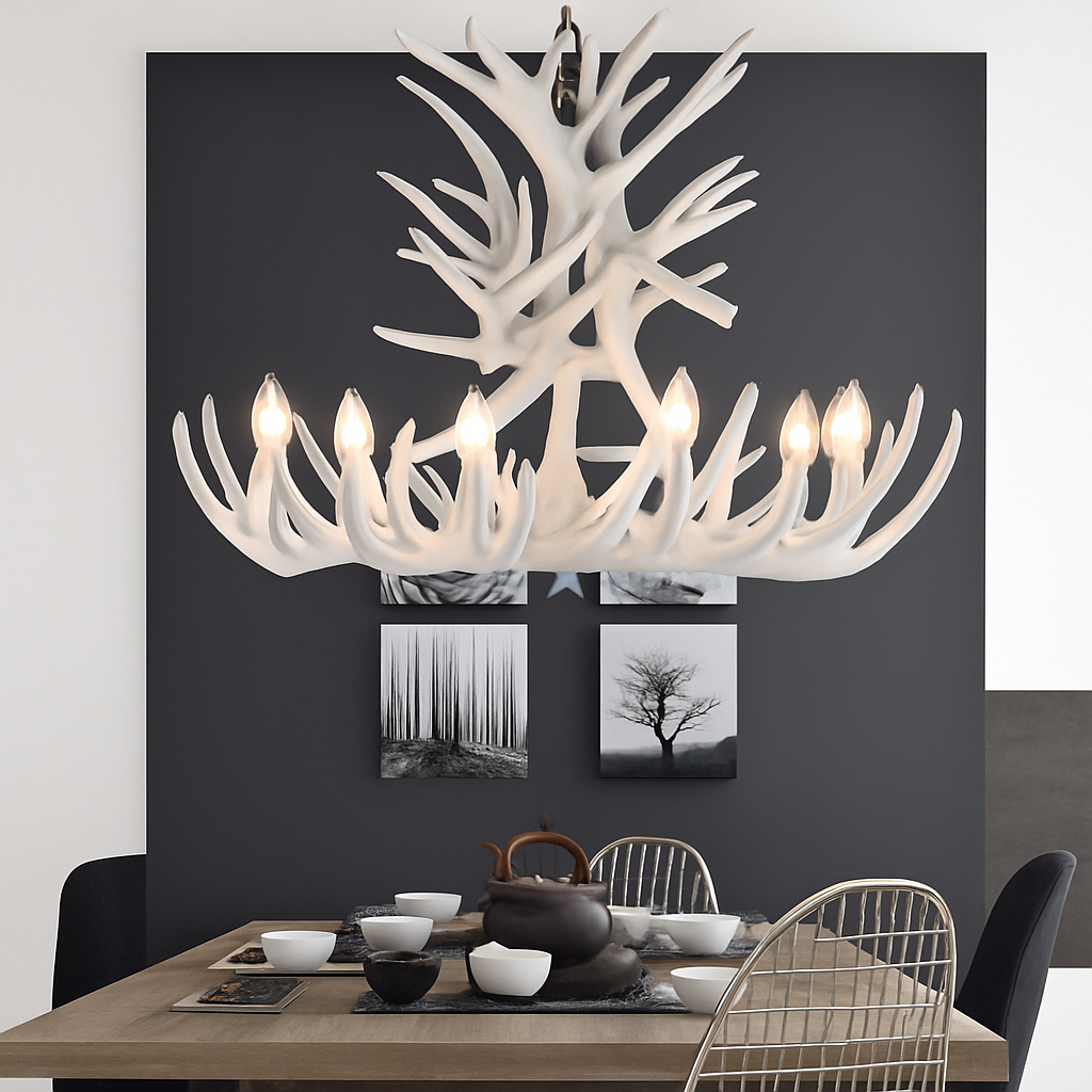 lustre rustique en bois de cerf pour décoration industrielle - vue 5 sur 23