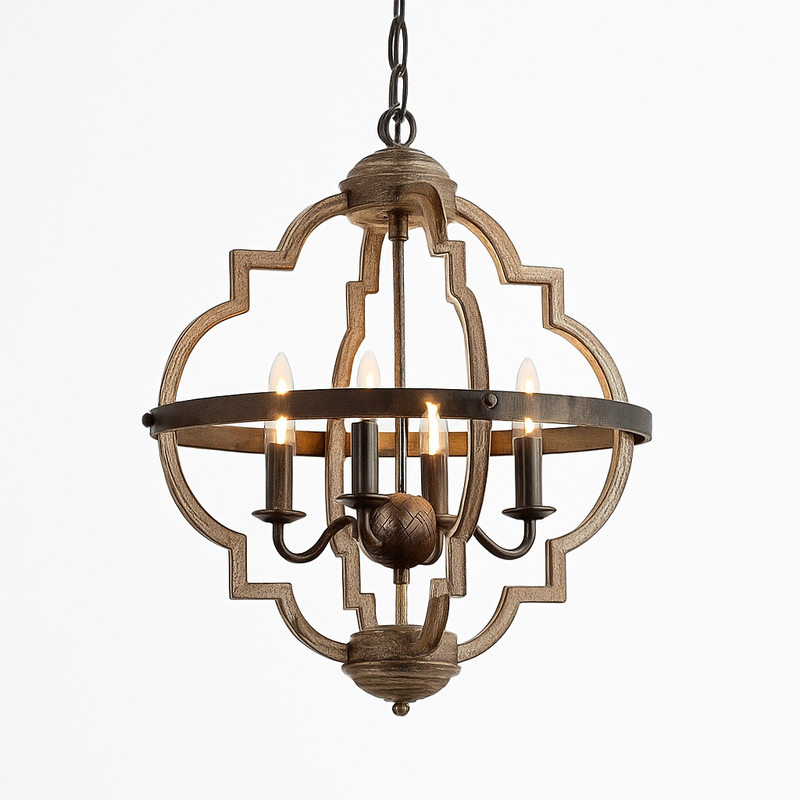 Lustre rustique en métal vintage avec lampes bougies