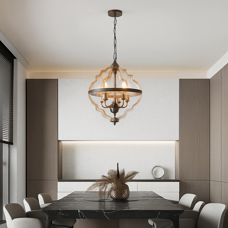 Lustre rustique en métal vintage avec lampes bougies