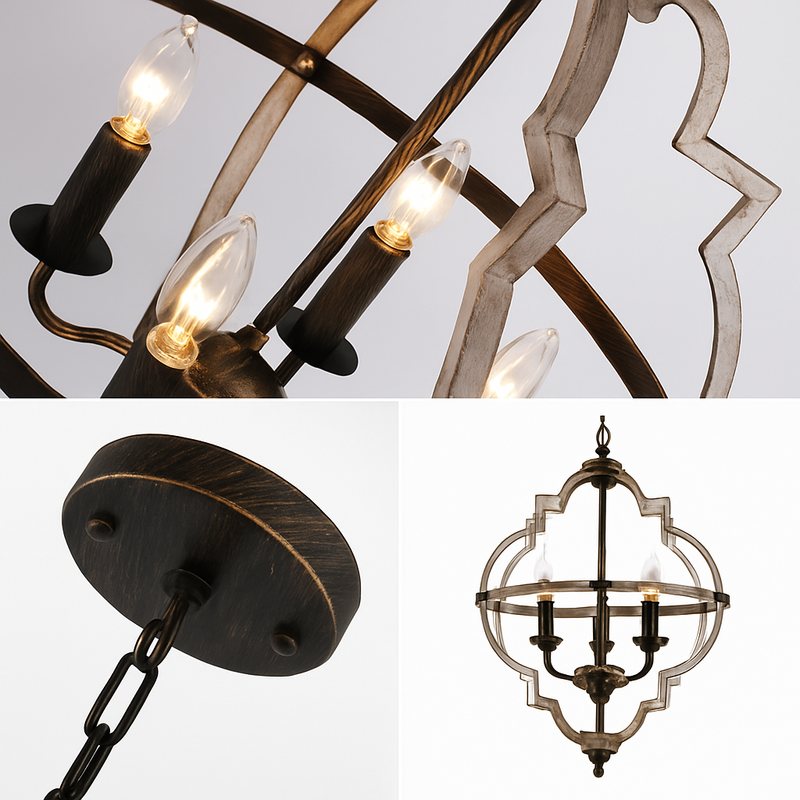 Lustre rustique en métal vintage avec lampes bougies