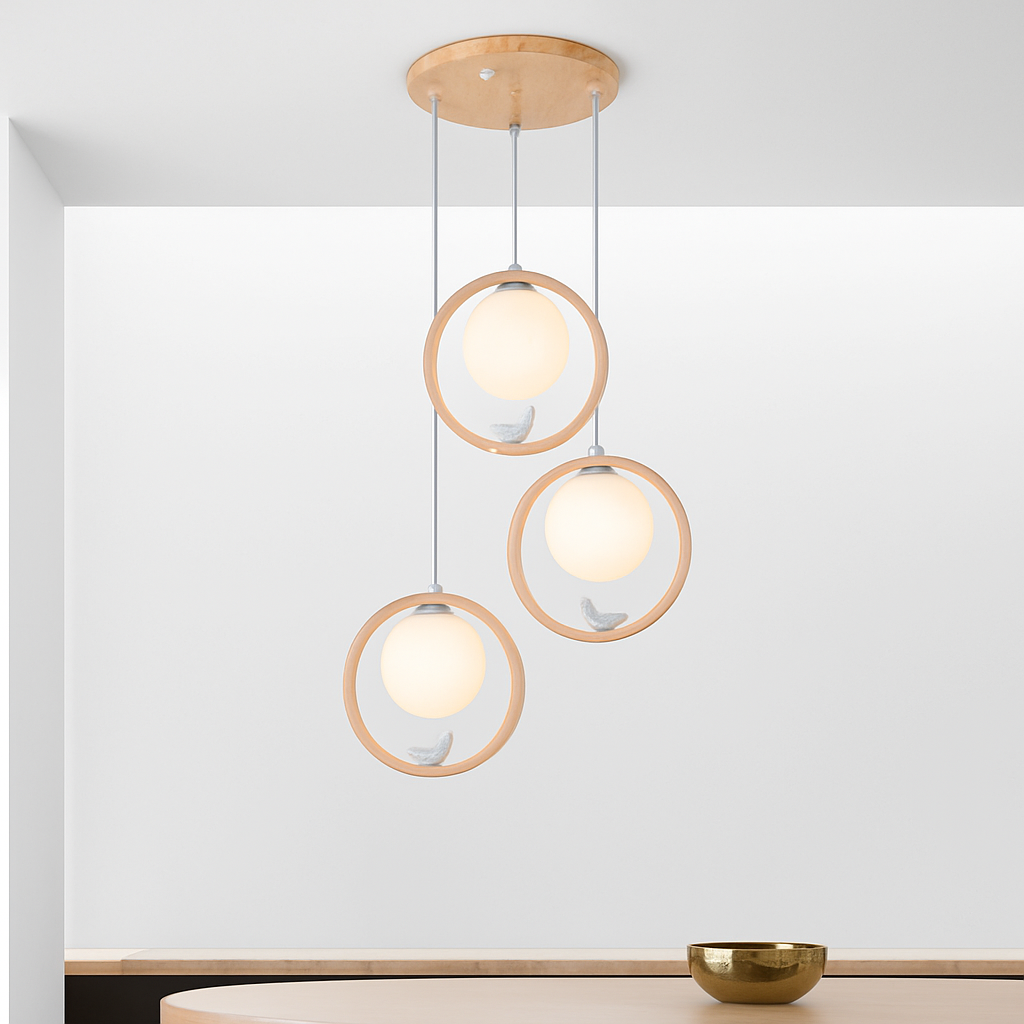 lustre suspendu en bois design oiseau pour décoration intérieure
