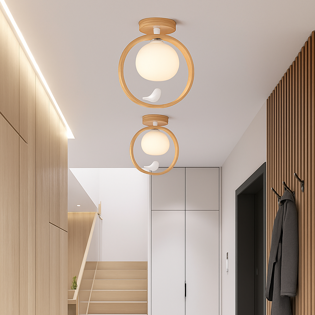 lustre suspendu en bois design oiseau pour décoration intérieure - vue 4 sur 12