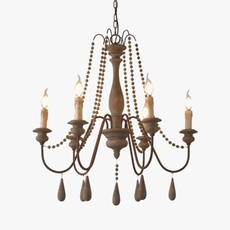 lustre vintage en bois avec bougies pour décoration intérieure