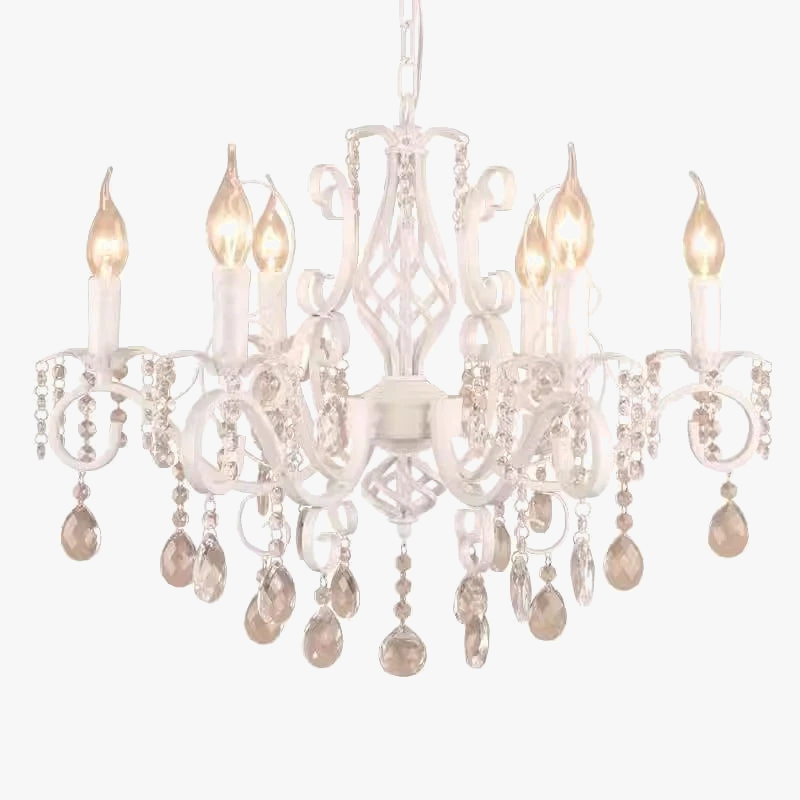 lustre vintage en fer blanc avec suspensions en cristal pour décoration intérieure