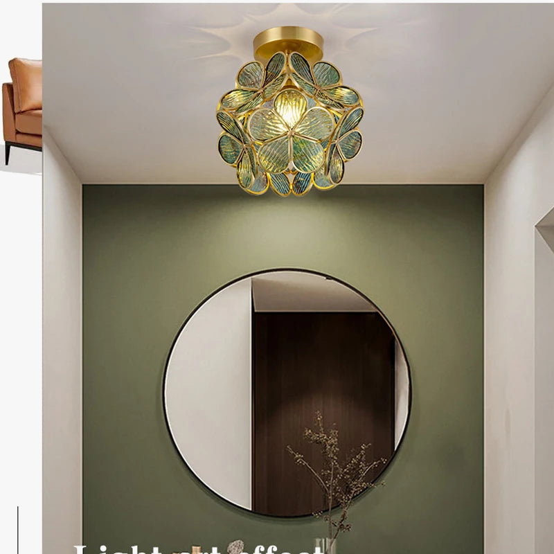 lustre vintage en verre et cuivre pétales décoratifs lumineux