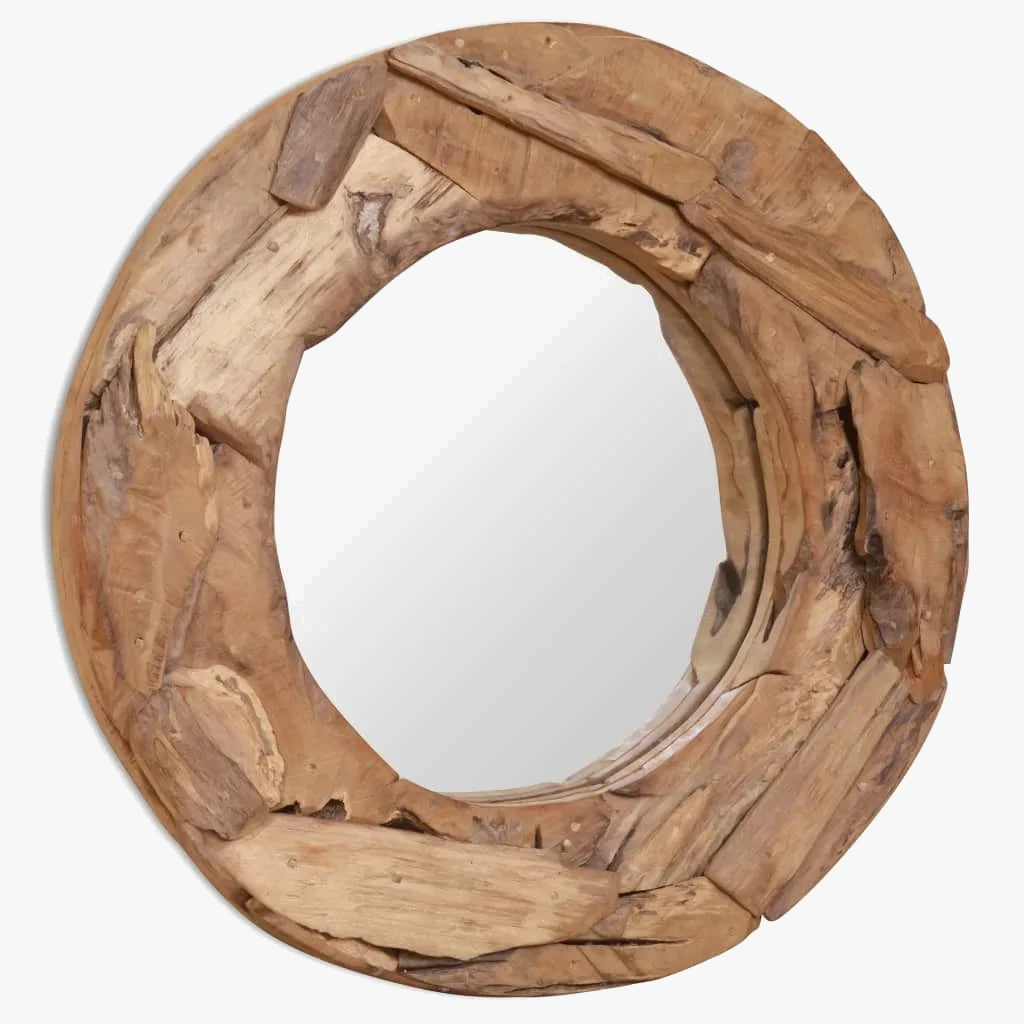 miroir décoratif rond en teck pour décoration murale