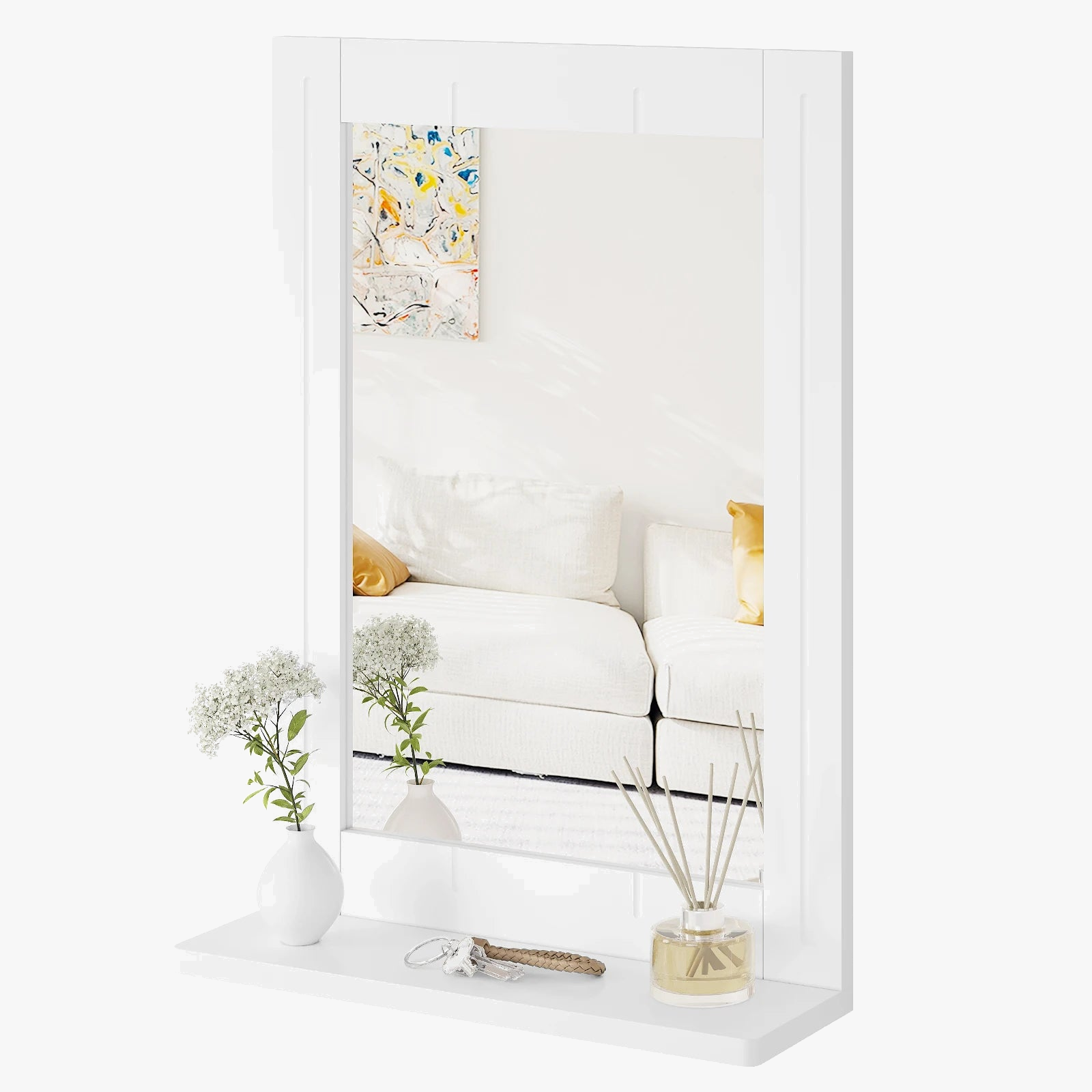 miroir mural moderne avec étagère pour intérieur élégant