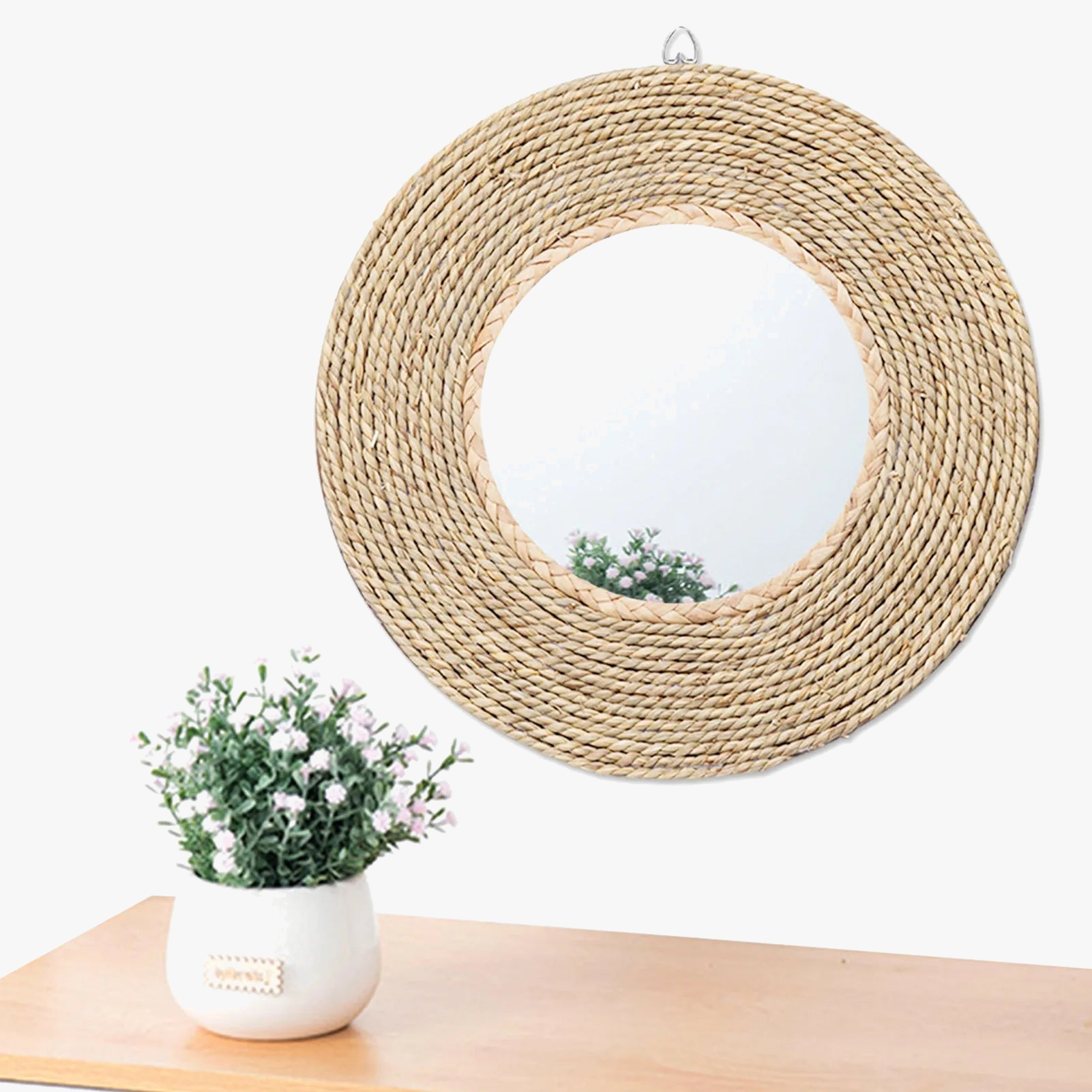 miroir mural rond boho vintage décoratif en rotin