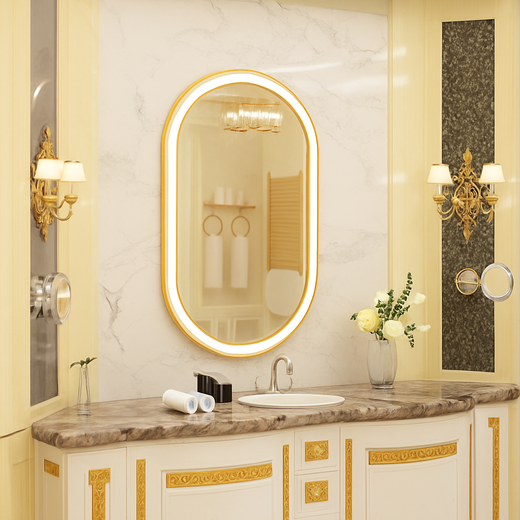miroir ovale intelligent antibuée avec éclairage led ajustable