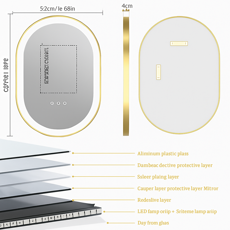 miroir ovale intelligent antibuée avec éclairage led ajustable