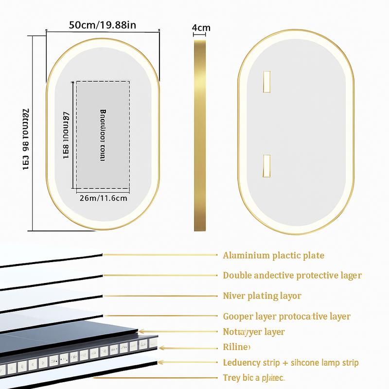 miroir ovale intelligent antibuée avec éclairage led ajustable