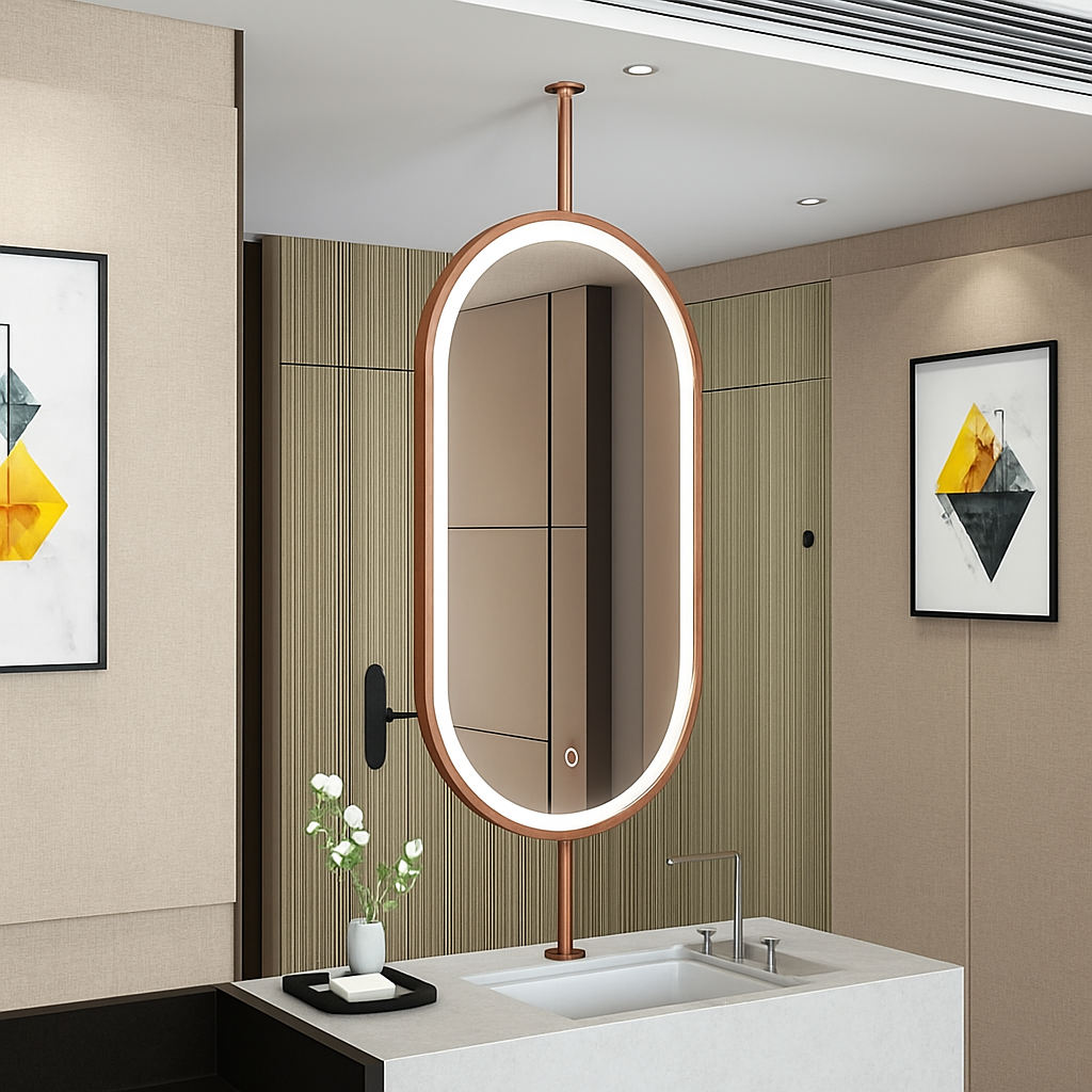 miroir ovale suspendu moderne avec éclairage led pour décoration intérieure - vue 8 sur 12