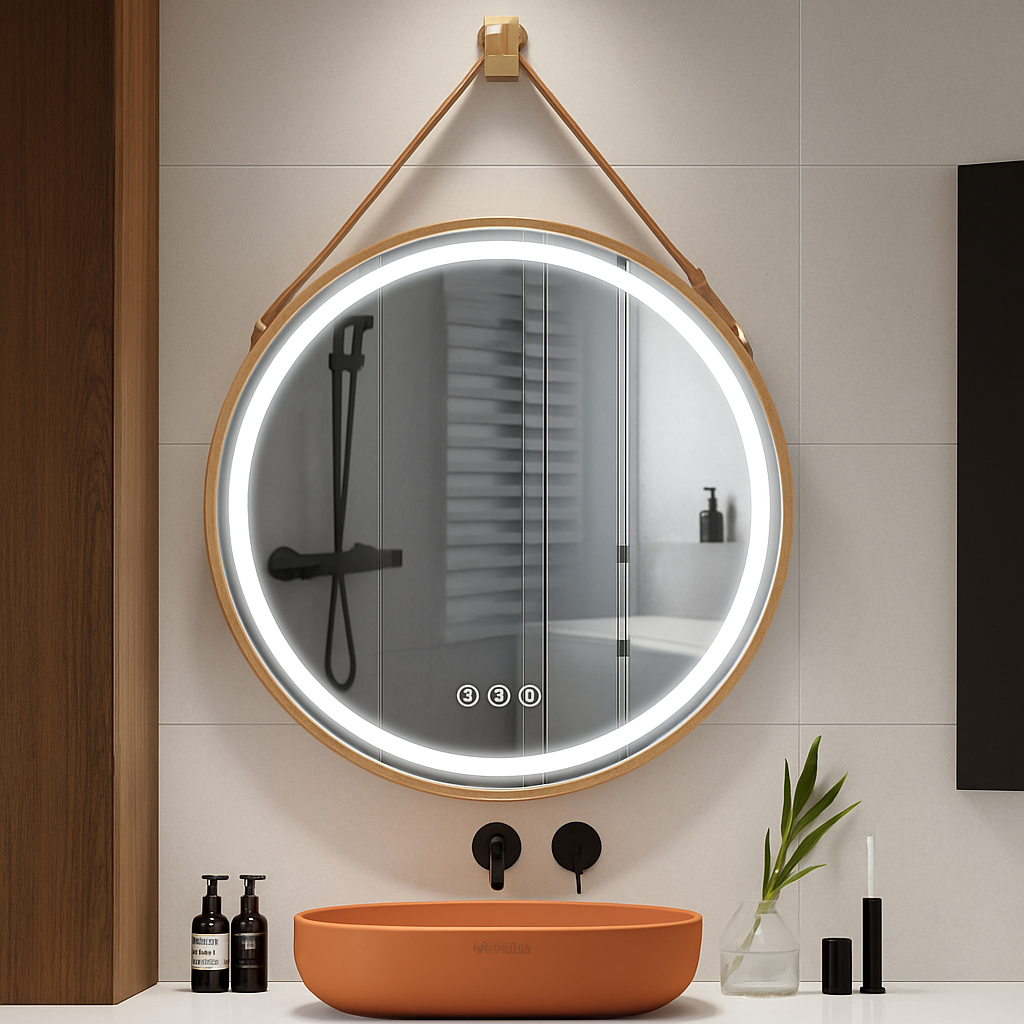 miroir rond lumineux antibuée intensité variable cadre aluminium verre HD - vue 4 sur 9
