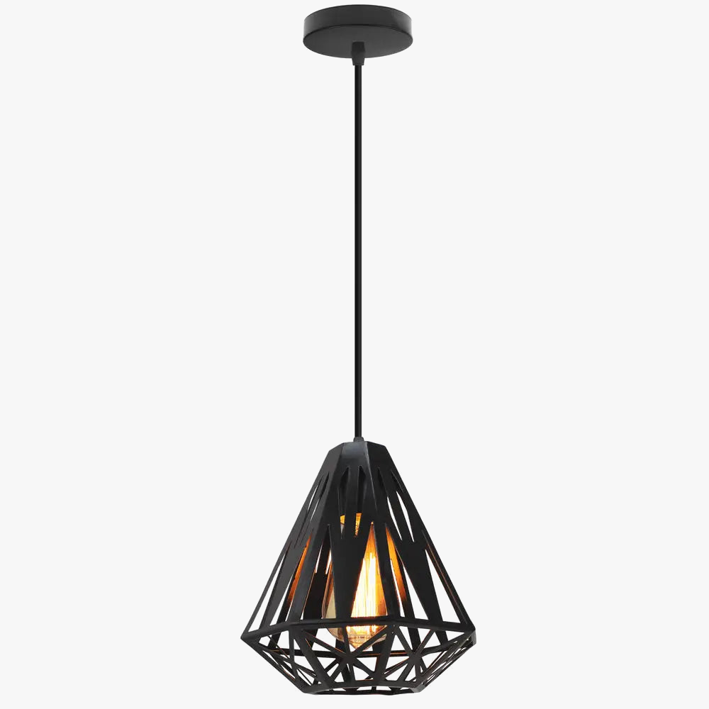 Moderne industriel Vintage Cage suspension fer Art diamant pyramide maison salon cuisine île plafond suspension lampe LED