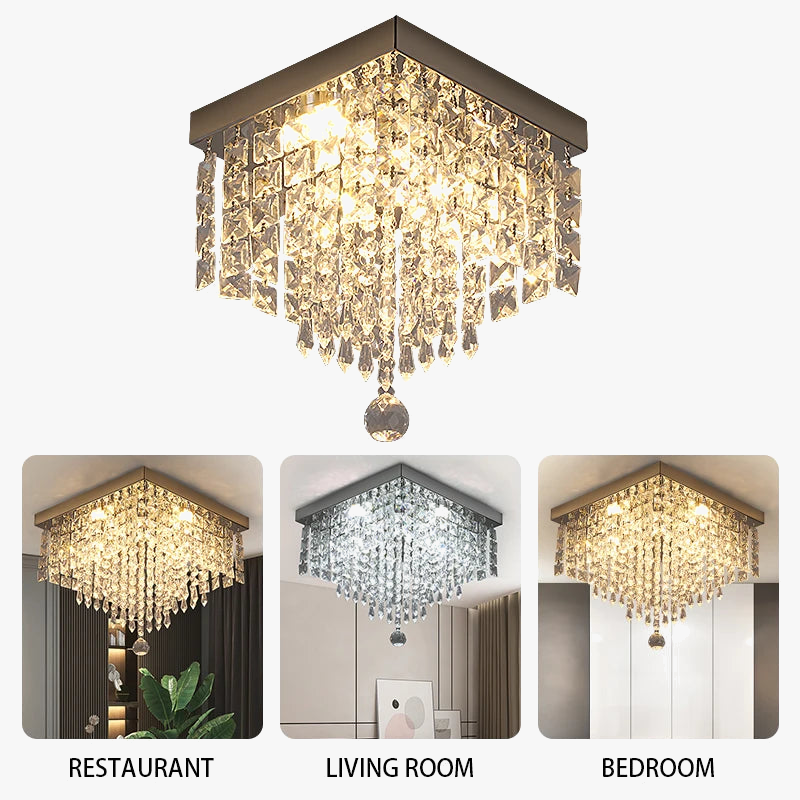 plafonnier Moderne K9 cristal LED carré décor à la maison éclairage salon salle à manger