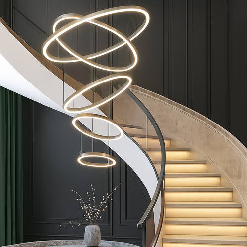 Moderne Led anneaux suspension lampe cercle plafond suspendu lustre pour chalet salon salle à manger escalier maison luminaire