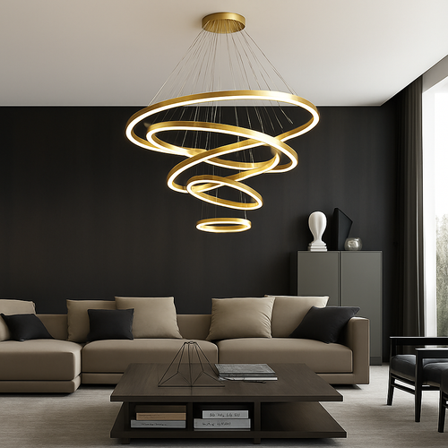 Moderne Led anneaux suspension lampe cercle plafond suspendu lustre pour chalet salon salle à manger escalier maison luminaire