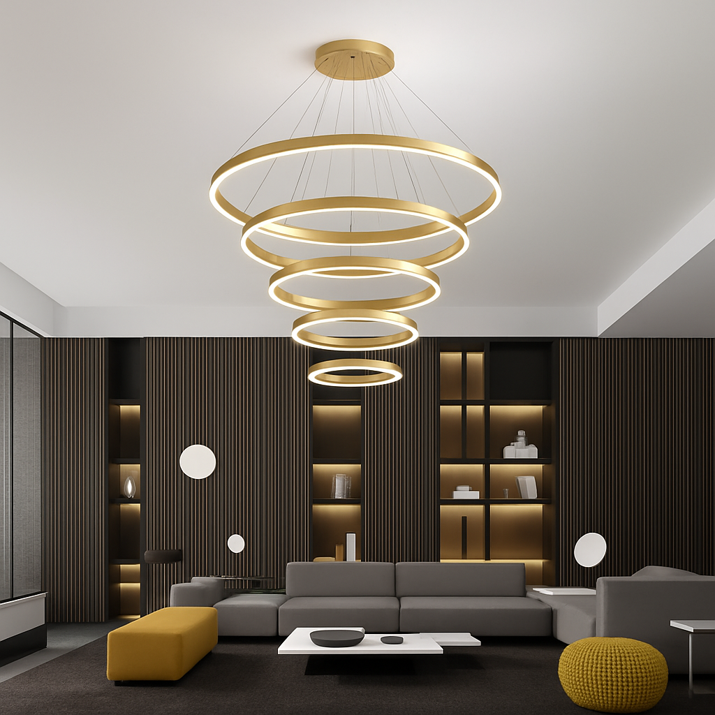 Moderne Led anneaux suspension lampe cercle plafond suspendu lustre pour chalet salon salle à manger escalier maison luminaire - vue 5 sur 11