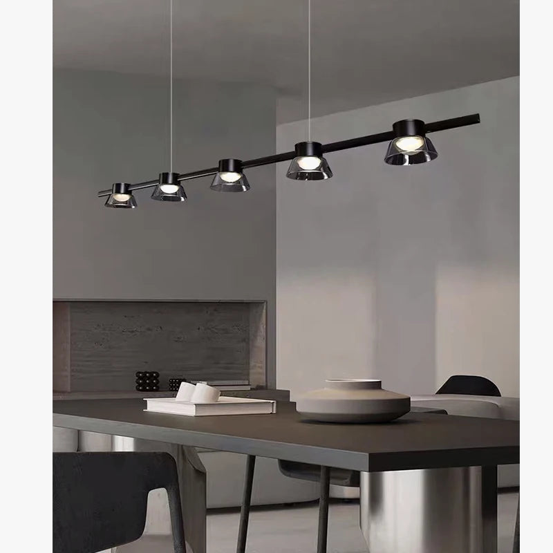 Moderne minimaliste noir Restaurant bureau étude longue bande lustre nordique design salon intérieur lampe à LED