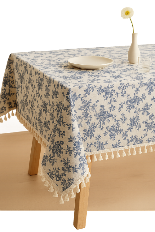 Nappe brodée motif feuilles style rustique table cuisine