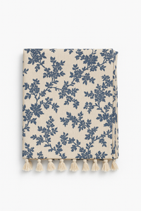 Nappe brodée motif feuilles style rustique table cuisine