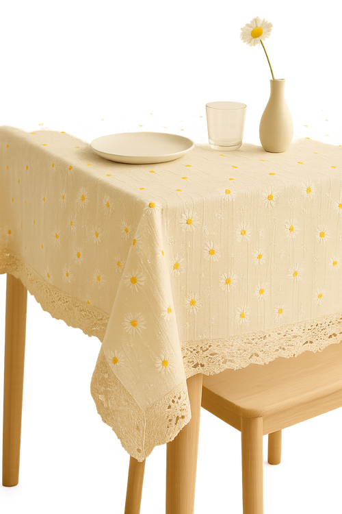 Nappe coton brodée marguerites style coréen table repas