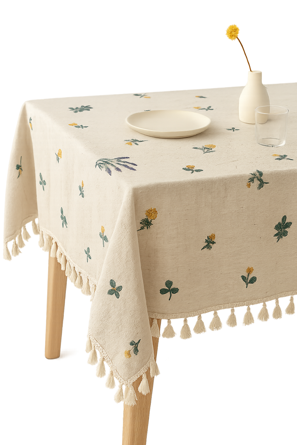 Nappe coton lin brodée style européen à pompons - vue 3 sur 2