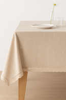 Nappe coton style champetre dentelle fleurs pompons table