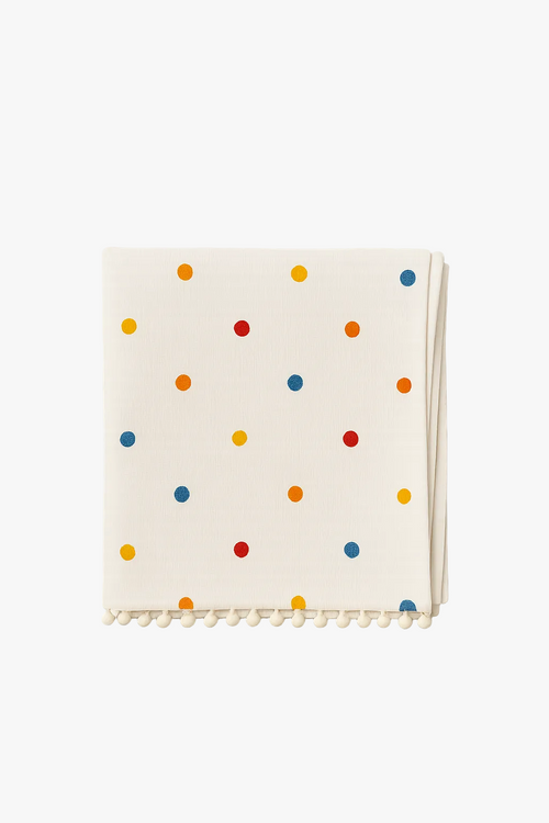 Nappe coton style champêtre dentelle marguerite pompons table