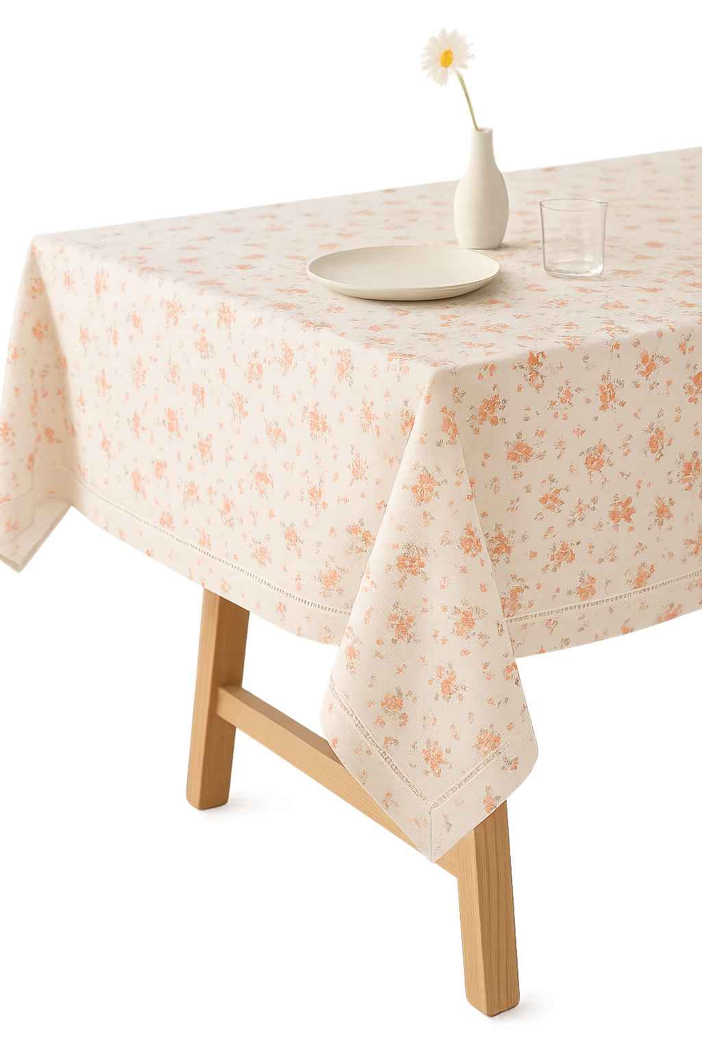 Nappe coton style coréen brodée fleurs à pompons