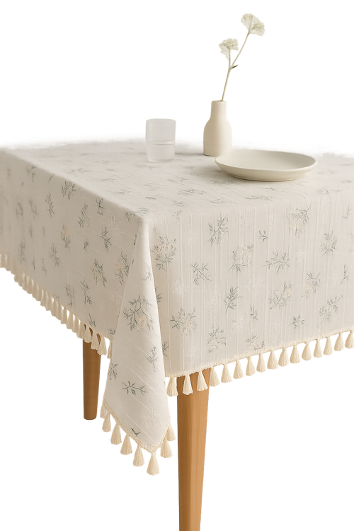 Nappe en coton style coreen motifs marguerites brodees