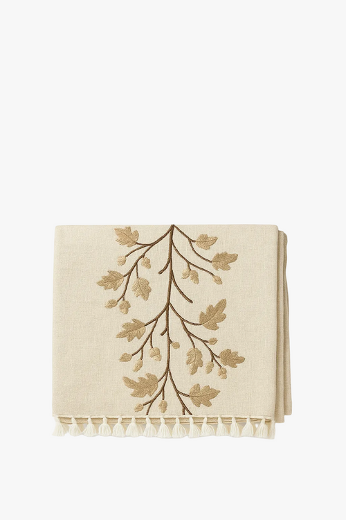 Nappe rustique brodée feuilles de café décor cuisine